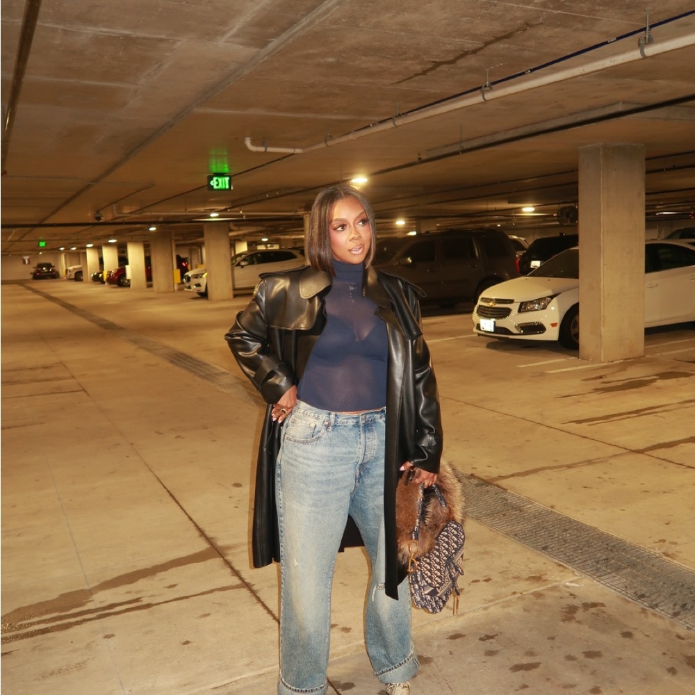 Norma kamali faux leather trench